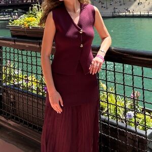 Zara Burgundy Vest with mixed pleated skirt